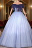 Blue Ball Gown Tulle Off the Shoulder Quinceanera Dress
