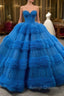 Blue Ball Gown Tulle Pink Tulle Pleats Beading Prom Dress