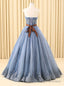 Blue Ball Gowns Tulle Sweetheart Appliques Wedding Dress
