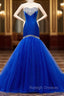 Blue Bodice Lace Up Mermaid Sweetheart Tulle Wedding Dress