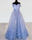 Blue Corset Butterfly Off Shoulder Prom Dress