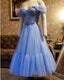 Blue Dot Tulle Off-The-Shoulder Corset Dresses
