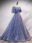Blue Elegant A-Line Long Prom Dress, Blue Evening Gown Graduation Dress
