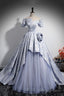 Blue Floor Length Tulle Prom Dress, Off The Shoulder A-Line Evening Party Dress
