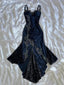 Blue Gorgeous Exquisite Applique Lace Spaghetti Straps Long Satin Prom Dresses Prom Dresses Prom Dresses