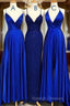 Blue Gray Tulle V Neck Flower Lace Long Dresses Lace Prom Dresses