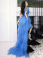 Blue High Low Tulle Prom Dresses, Blue Formal Graduation Dresses