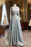 Blue Illusion V-neck Pleats Beading Prom Dress