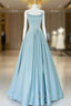 Blue Long Beaded Prom Dresses, Long Blue Beaded Formal Prom Dresses