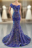 Blue Mermaid Sequins One Shoulder Ruffles Prom Dress