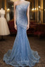 Blue Mermaid Sequins Strapless Prom Dress