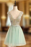 Blue Mini Short Crystal V Neck Dresses
