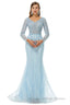 Neckline Long Sleeve Mermaid Lace Pattern Tulle Beading Prom Dresses