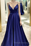 Blue Prom Dress Low Cut , Formal Dress, Evening Dress, Dance Dresses, Graduation Party Dress