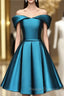 Blue Satin Cute Knee Length Short Prom Dress Homecoming Dress, Off Shoulder Formal Dress