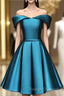 Blue Satin Cute Knee Length Short Prom Dresses Homecoming Dresses Off Shoulder Prom Dresses