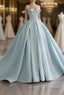 Blue Satin Long A-Line Formal Dress, Blue Prom Evening Dress