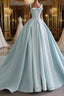 Blue Satin Long Prom Dress, Blue Satin Formal Dresses
