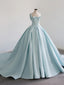 Blue Satin Long Formal Prom Dress, Blue Sweet 16 Dress