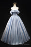 Blue Satin Long Prom Dress, Elegant Off The Shoulder Evening Party Dress