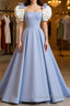 Blue Satin Long Prom Dresses, Blue Formal Graduation Dresses