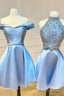 Blue Satin Short Prom Dress A-Line Homecoming Dress