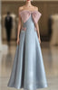 Blue Satin Straples Pink Bow Prom Dress