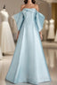 Blue Satin Strapless Pleats Prom Dress