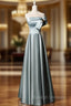 Blue Satin Strapless Prom Dresses
