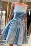 Blue Satin Straps Beading Homecmoing Dress