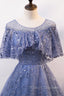 Blue Scoop Neckline Tulle Long Prom Dress, Shiny A Line Formal Prom Dress