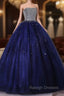 Blue Sequins and Beaded Ball Gown Tulle Lace-up Formal Dress,Blue Evening Dress Party Dresses