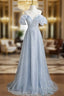 Blue Sequins Scoop Neck Prom Dresses