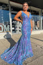 Blue Sequins V Neck Mermaid Prom Dress