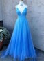 Blue Sleeveless V-Neck Prom Dress