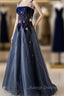 Blue Spaghetti Strap Long Prom Dress with Star, Blue Prom Prom Dress
