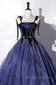 Blue Spaghetti Strap Tulle Long Prom Dress with Star, Blue Prom Prom Dress