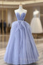 Blue Strapless Tulle Long Prom Dress, Lovely Sweetheart Neckline Prom Dress