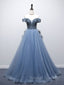Blue Sweetheart Neck Beads Long Prom Dresses Blue Tulle Prom Dresses With Beading Sequin