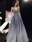 Blue Sweetheart Satin Lace Gradient Long Prom Dresses