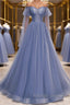 Blue sweetheart tulle sequin Prom Dresses Long blue Prom Dresses