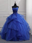 Blue Tulle Ball Gowns Lace Beaded Long Quinceanera Dress Blue Sweet 16 Dresses Wedding Prom Dresses