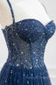 Blue Tulle Beaded Long Prom Dress Formal Dress, Blue Prom Dress