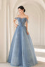 Blue Tulle Beading Long Prom Dress, A-Line Blue Formal Dress