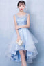 Blue Tulle High Low Lace Dresses Blue Tulle Lace Homecoming Dresses