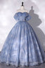 Blue Tulle Lace Long Ball Gown Off The Shoulder Prom Gown