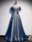Blue Tulle Lace Long Prom Dresses Blue Tulle Lace Bridesmaid Dresses