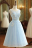 Blue Tulle Lace Short Prom Dress, A Line Homecoming Prom Dress