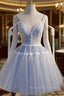 Blue Tulle Lace Straps Homecoming Dress