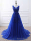 Blue Tulle Long Prom Dress , Blue Formal Gowns